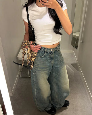 Whiskered Wash Baggy Jeans