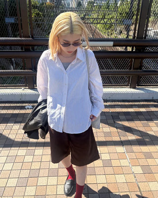 Corduroy back elastic Bermuda shorts