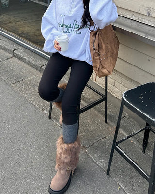 Rib-knit warmer layered leggings