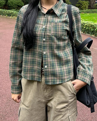 One-pocket semi-cropped tartan check shirt