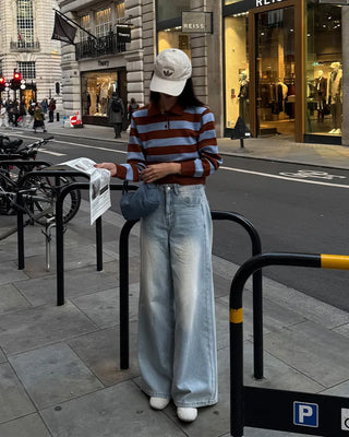 Washed wide denim pants