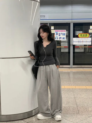 [3 colors] Pleated wide training pants