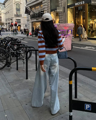 Washed wide denim pants
