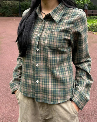 One-pocket semi-cropped tartan check shirt