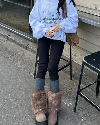 Rib-knit warmer layered leggings
