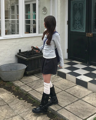 Square-toe triple-strap mid-calf boots