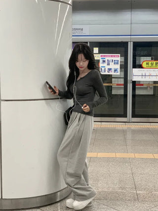 [3 colors] Pleated wide training pants