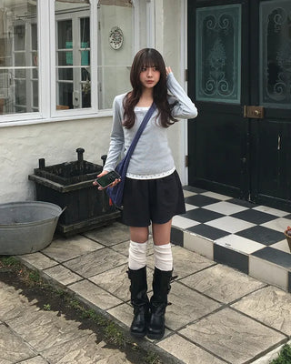 Square-toe triple-strap mid-calf boots