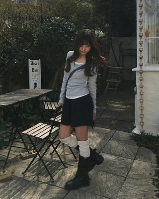Square-toe triple-strap mid-calf boots