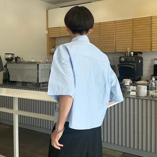 Basic cropped short-sleeved cotton shirt