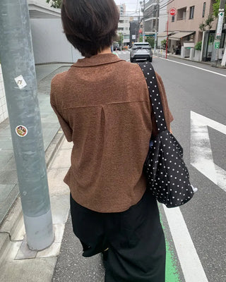 Knit collar button short-sleeved shirt
