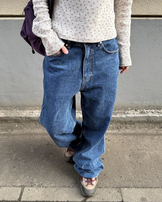 Semi-wide denim pants