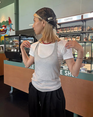 Jewel neck simple short T-shirt
