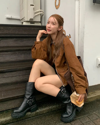 Leather color-point suede jacket