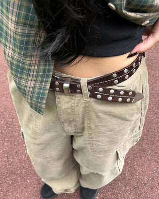 Suede center-stitched double-studded belt