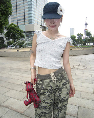 Mini Flower Cap Sleeve Semi-Cropped Top