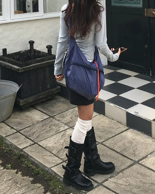Square-toe triple-strap mid-calf boots