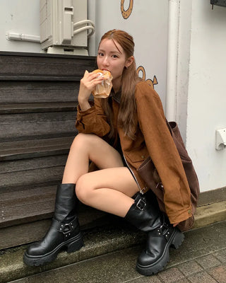 Leather color-point suede jacket