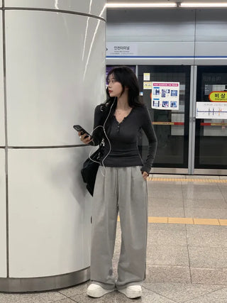 [3 colors] Pleated wide training pants