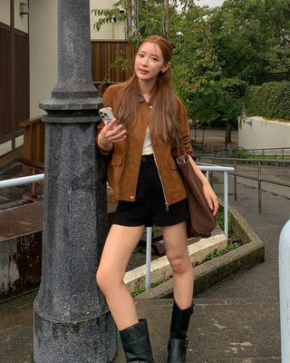 Leather color-point suede jacket