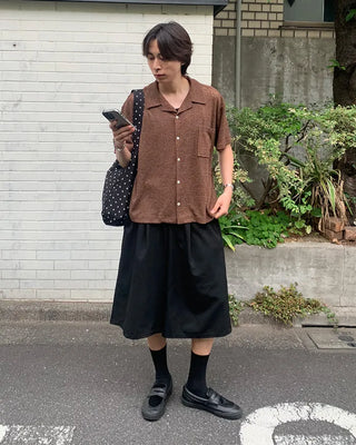 Knit collar button short-sleeved shirt