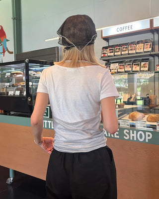 Jewel neck simple short T-shirt