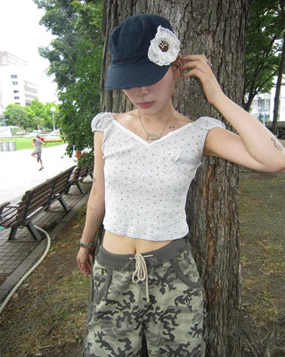 Mini Flower Cap Sleeve Semi-Cropped Top