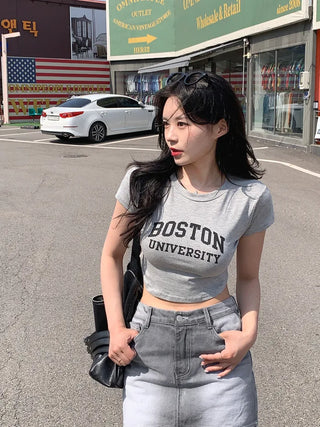 Lettering Slim Fit Cropped T-Shirt (4 colors)