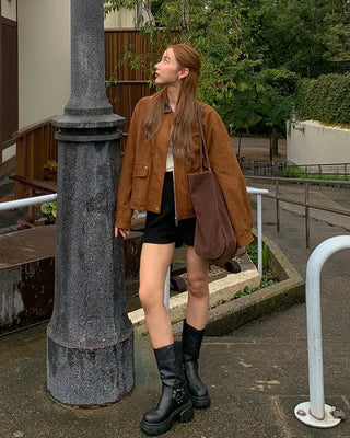 Leather color-point suede jacket