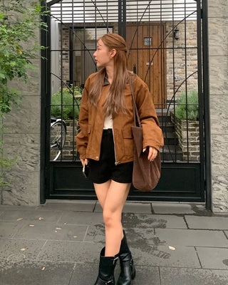 Leather color-point suede jacket