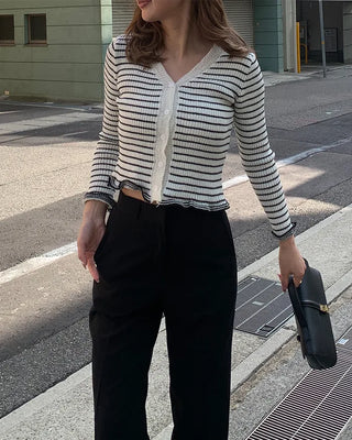 Striped V-neck cardigan