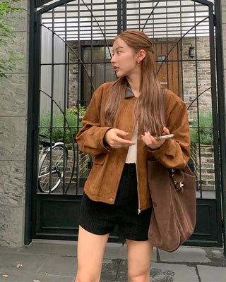 Leather color-point suede jacket