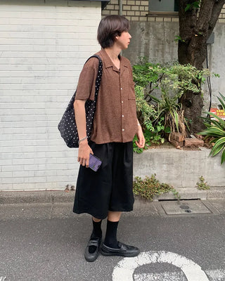 Knit collar button short-sleeved shirt