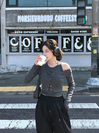 [2pcs] Button Cardigan Sleeveless Set