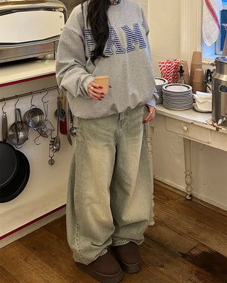 Super wide balloon green jeans