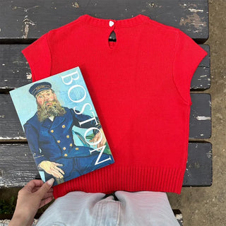 Heart Button Cap Sleeve Knit