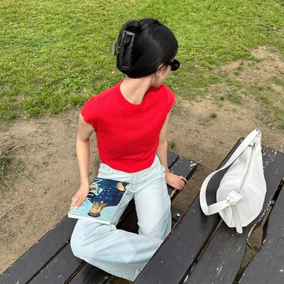 Heart Button Cap Sleeve Knit