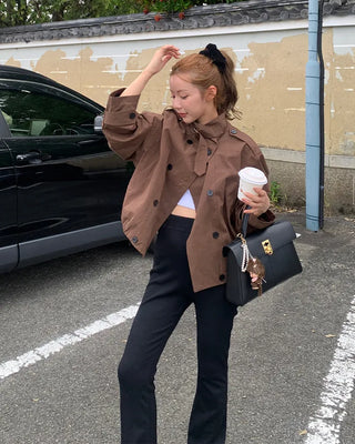 High-neck half trench jacket