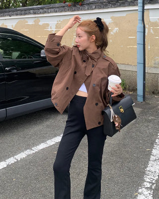 High-neck half trench jacket