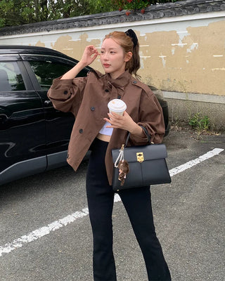 High-neck half trench jacket