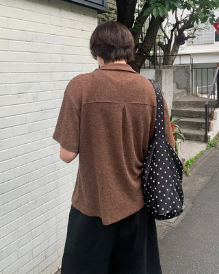 Knit collar button short-sleeved shirt