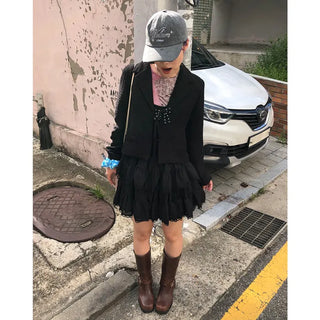 Ribbon Collar Cropped Jacket