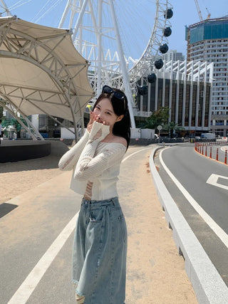 Summer distressed boat neck cropped knit (5 colors)