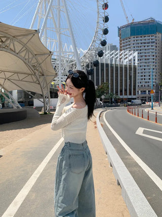 Summer distressed boat neck cropped knit (5 colors)