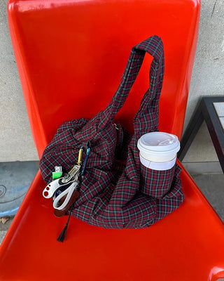 Tartan check one-shoulder hobo bag