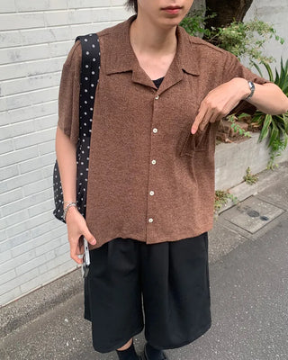 Knit collar button short-sleeved shirt