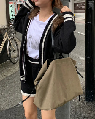 Two-tone cardigan and shorts set