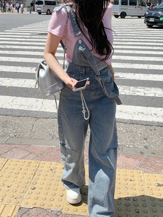 Denim Slit Overalls