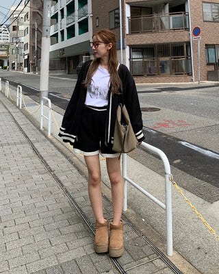 Two-tone cardigan and shorts set