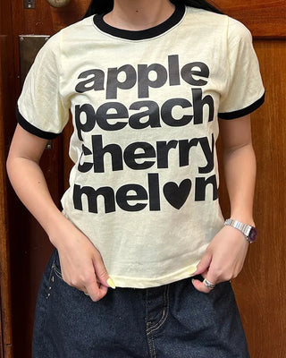 Fruit Name Ringer Semi-Cropped Half T-Shirt